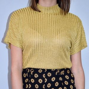 ‼️❗️SOLD❗️‼️80’s gold glitter mock neck top